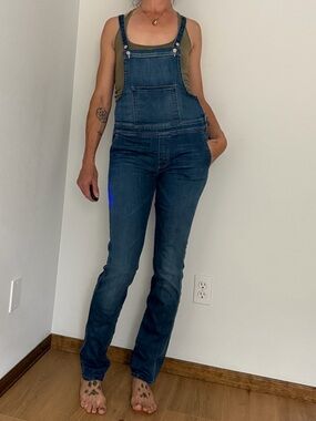 MOTHER Sweetheart Overall Stardust Blue Denim Women's Overalls LONG INSEAM!